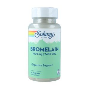 Bromelain 1000 mg Bromelina Solaray en cápsulas, 60 unidades. Suplemento natural de bromelina para apoyar la digestión, reducir la inflamación y promover la salud articular. Ideal para mejorar la función digestiva y aliviar molestias articulares