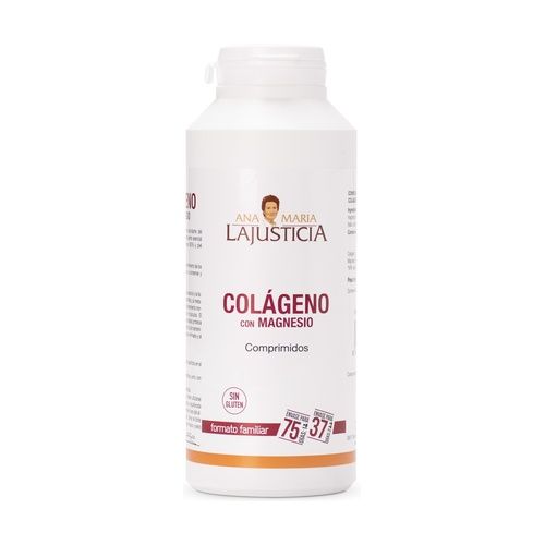 Colágeno con Magnesio Ana María Lajusticia en comprimidos, 450 unidades. Suplemento diseñado para apoyar la salud articular, mejorar la elasticidad de la piel y fortalecer huesos y cartílagos. Ideal para complementar la dieta diaria y promover la regeneración de tejidos.