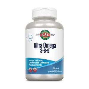Ultra Omega 3-6-9 Kal en envase de 100 perlas. Suplemento de ácidos grasos esenciales que combina Omega 3, 6 y 9 para apoyar la salud cardiovascular, mejorar la función cerebral y promover el bienestar general. Ideal para una nutrición equilibrada y el mantenimiento de una buena salud