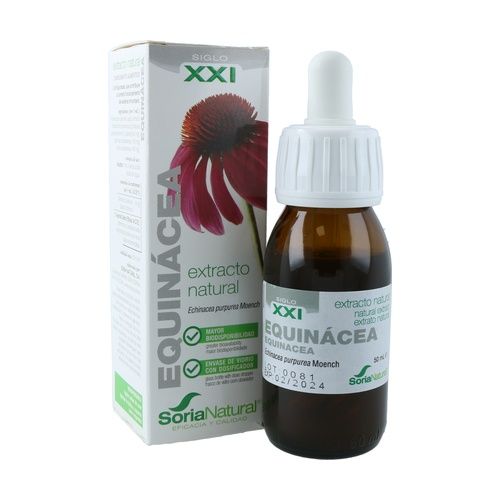 Extracto de Equinácea Soria Natural en frasco de 50 ml. Suplemento natural diseñado para fortalecer el sistema inmunológico y apoyar las defensas del organismo. Ideal para promover la salud general y ayudar en la prevención de resfriados y otras infecciones