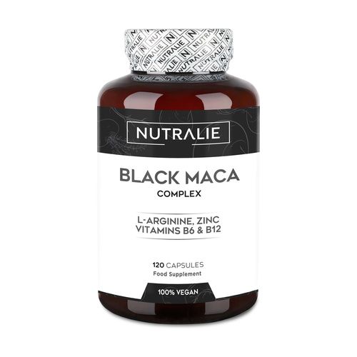 Maca Negra Andina Complex Nutralie en cápsulas, 120 unidades, con una dosis de 24.000 mg. Suplemento natural diseñado para aumentar la energía, mejorar la vitalidad y apoyar el rendimiento físico. Ideal para promover la resistencia y el bienestar general