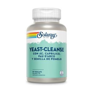 Yeast-Cleanse de Solaray, un suplemento diseñado para apoyar el equilibrio de la flora intestinal y combatir la candidiasis