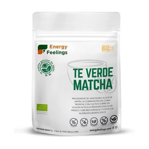 Té verde matcha en polvo Premium de Japón Energy Feelings, en envase de 200 gramos. Este matcha de alta calidad está elaborado para ofrecer un sabor intenso y beneficios antioxidantes, ideal para preparar bebidas y mejorar el bienestar general.