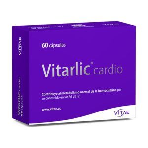 Vitarlic Cardio de Vitae en envase de 60 cápsulas. Suplemento diseñado para apoyar la salud cardiovascular y ayudar a regular los niveles de colesterol. Ideal para mantener un corazón saludable y promover una circulación sanguínea óptima, contribuyendo al bienestar general del sistema cardiovascular