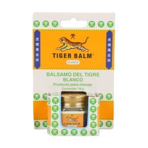 Bálsamo Tigre Blanco de Tiger Balm en envase de 19 g. Bálsamo analgésico tradicional formulado para proporcionar alivio rápido y efectivo en dolores musculares, articulares y tensiones. Ideal para aplicar en áreas doloridas y aliviar molestias de manera natural