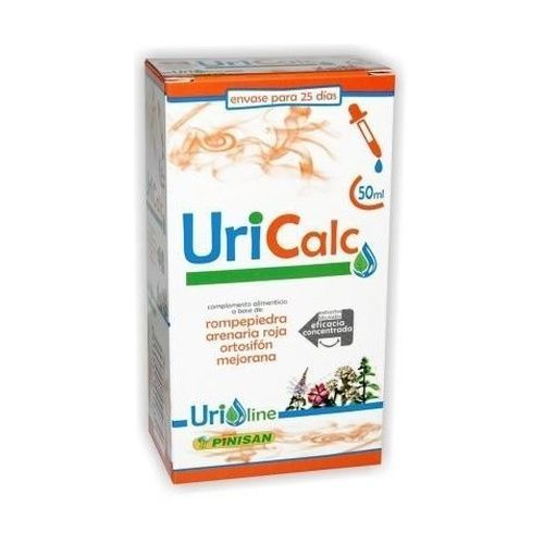 Uricalc Pinisan en envase de 50 ml, una fórmula líquida diseñada para apoyar la salud del tracto urinario, ayudando a prevenir y aliviar molestias urinarias.