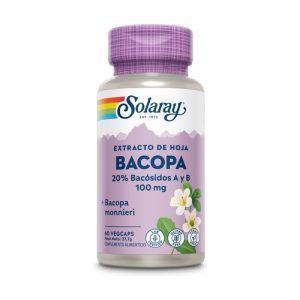Bacopa Solaray 100 mg 60 cápsulas es un suplemento que contiene extracto de Bacopa monnieri, una planta tradicionalmente utilizada para mejorar la memoria, la concentración y el rendimiento cognitivo.