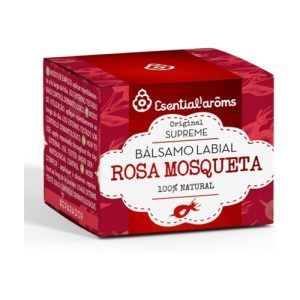 Bálsamo Labial Rosa Mosqueta Esential Aroms 5 gr, un bálsamo reparador que hidrata y protege los labios con extracto de rosa mosqueta.