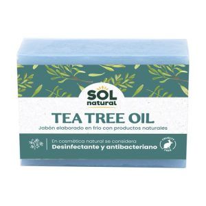 Jabón Natural de Árbol del Té Antibacteriano Sol Natural en envase de 100 gr, un jabón con propiedades antibacterianas que ayuda a limpiar y purificar la piel.