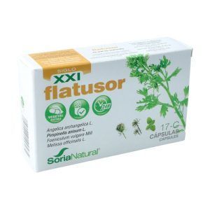 Flatusor 17 C de Soria Natural en envase de 30 cápsulas. Suplemento diseñado para aliviar la flatulencia y mejorar la digestión. Contiene una combinación de ingredientes naturales que ayudan a reducir los gases y la hinchazón abdominal, promoviendo un sistema digestivo más cómodo y equilibrado
