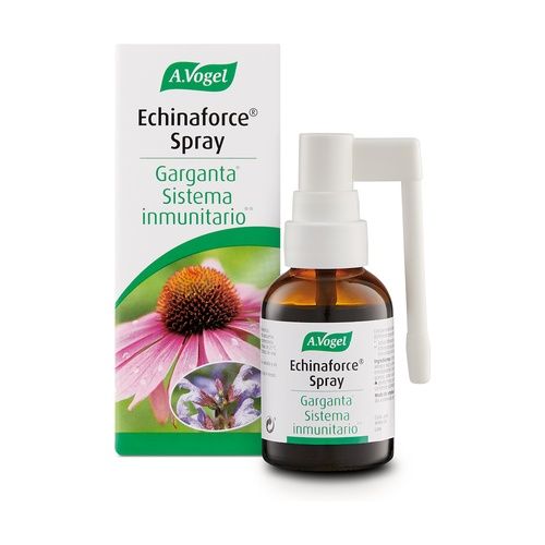 Echinacea Spray A.Vogel de 30 ml. El producto es un suplemento herbal que utiliza equinácea para apoyar el sistema inmunitario y combatir infecciones comunes