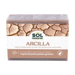 Jabón Natural Arcilla para Acné Sol Natural en envase de 100 gr, un jabón especializado en la limpieza y tratamiento del acné con arcilla natural.