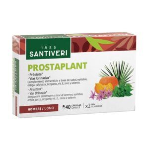Prostaplant Serenpro de Santiveri en envase de 40 cápsulas. Suplemento formulado para apoyar la salud prostática y el bienestar urinario. Contiene ingredientes naturales que ayudan a mantener la función normal de la próstata y promueven un sistema urinario saludable