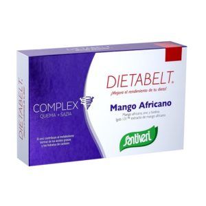 Dietabelt Complex Santiveri con Mango Africano en envase de 60 cápsulas. Suplemento diseñado para apoyar el control del peso y mejorar el metabolismo. Contiene mango africano, conocido por sus propiedades para ayudar a reducir el apetito y promover una gestión de peso efectiva