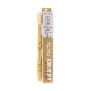 Cepillo de Dientes para Adulto 100% Natural Bio Bambu, fabricado con bambú sostenible y cerdas biodegradables, ofreciendo una opción ecológica para el cuidado dental diario.