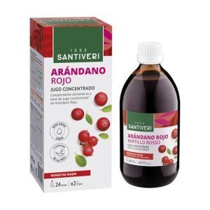 Concentrado de Arándano Rojo de Santiveri en envase de 490 ml. Extracto líquido concentrado de arándano rojo, formulado para apoyar la salud del tracto urinario y prevenir infecciones. Ideal para mantener el equilibrio bacteriano y promover el bienestar general del sistema urinario