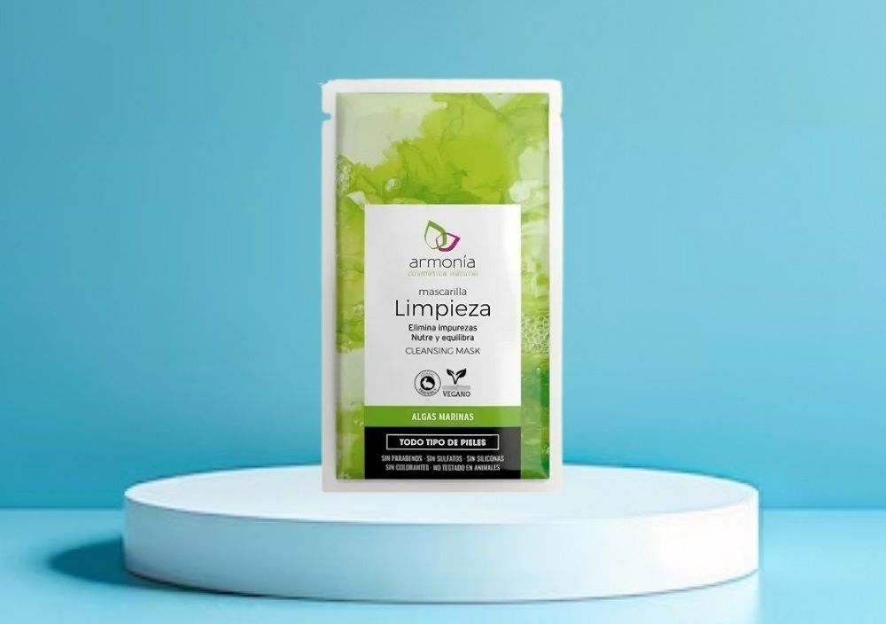 Envase de Mascarilla Limpieza Algas Armonía, con extractos de algas marinas para detoxificar y equilibrar la piel