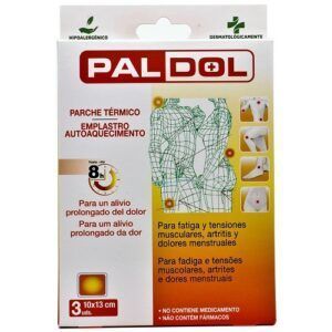 Parche térmico PALDOL para alivio del dolor muscular y articular, ideal para calmar molestias en lumbago, menstruación y reuma