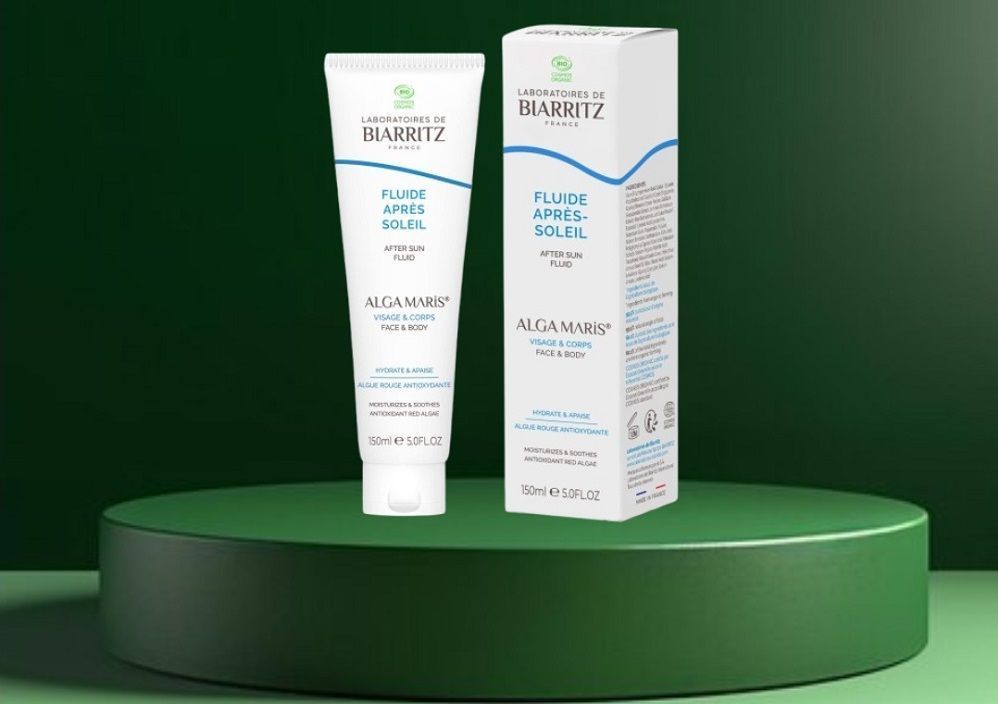 Envase de Aftersun Alga Maris Biarritz, hidratante y calmante natural con aloe vera y manteca de karité.