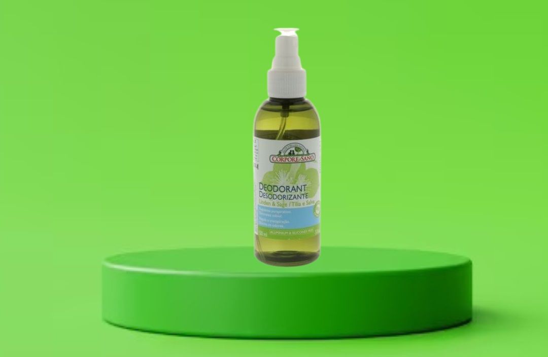 Envase del Desodorante de Tilo y Salvia Corpore Sano, cuidado natural que regula la sudoración y neutraliza el mal olor sin bloquear las glándulas sudoríparas
